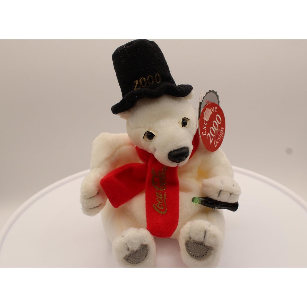 Vintage Coca-Cola Plush Polar Bear in a 2000 Hat Style #0277
